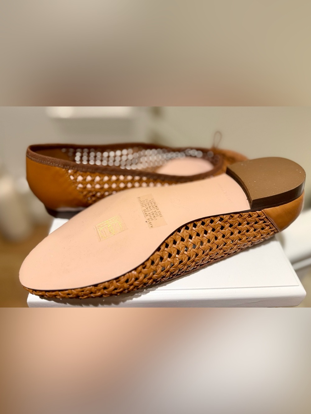 New J.Crew Woven Ballet Flats Size 9 Cognac Brown Raffia Look - Picture 6 of 9